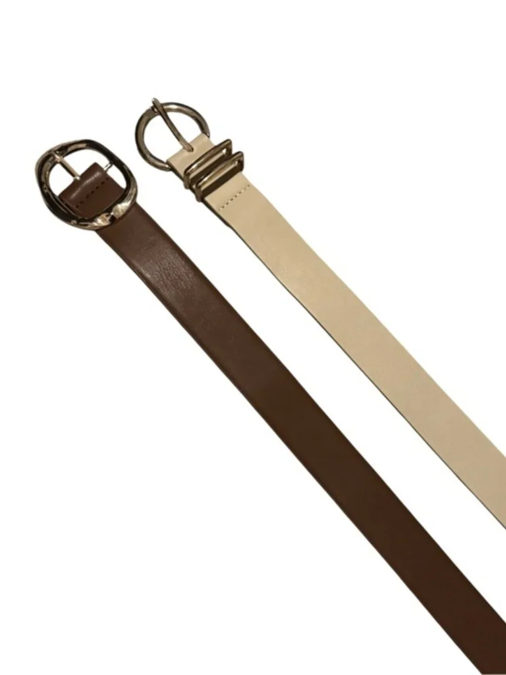 🤎 NWOT Bundle of 2 Women’s Classic Neutral Brown Cream Gold Minimalist Belts L